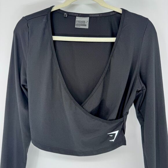 Gymshark Ballet Long Sleeve Wrap Crop Top Black Size L - Picture 3 of 8
